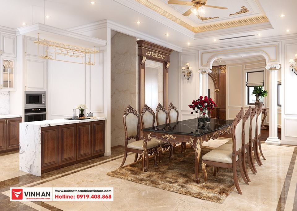 Ngôi nhà bạn được thiết kế theo phong cách tân cổ điển thì bạn nên lựa chọn bộ bàn ăn theo phong cách tân cổ điển